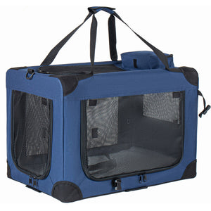 EliteField 32 inch portable soft dog crate dark blue with 3 doors and mesh windows