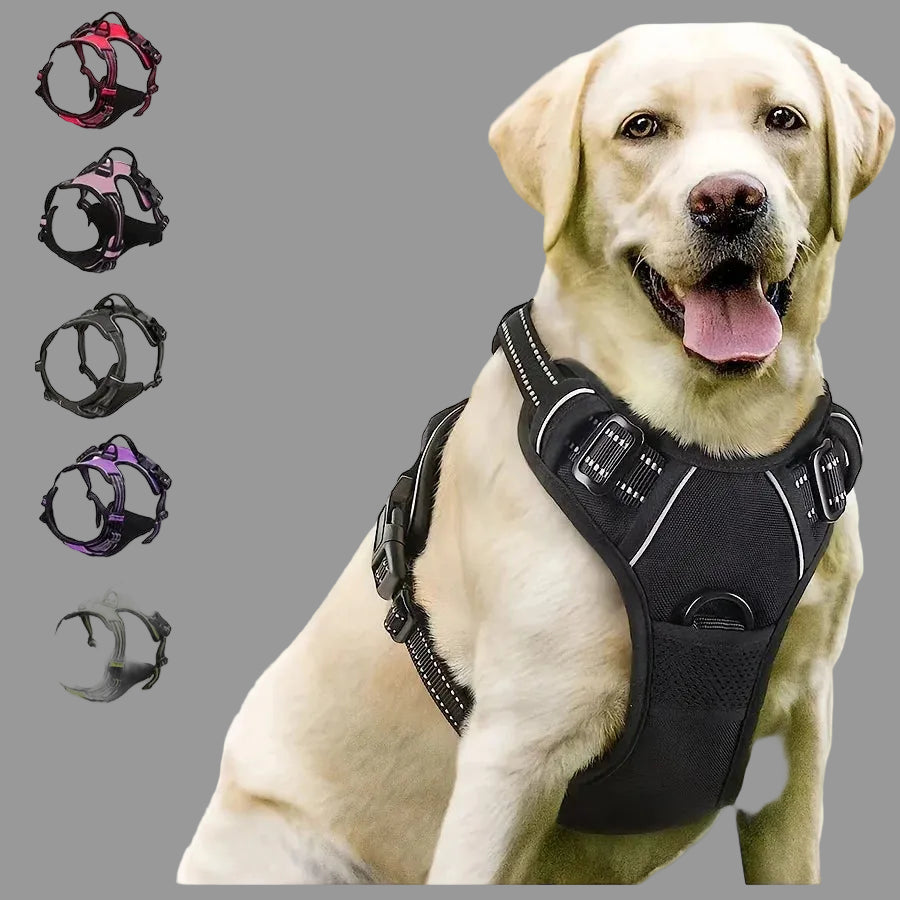 No pull dog harness with front clip andhandle, reflective heavy duty vest for large dogs walking nd training